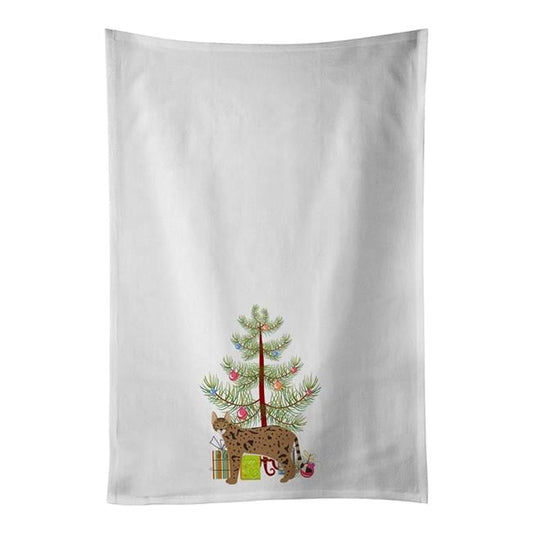 Carolines Treasures CK4701WTKT 28 x 19 in. Unisex Savannah No.1 Cat Merry Christmas White Dish Towels Kitchen Towel - Set of 2