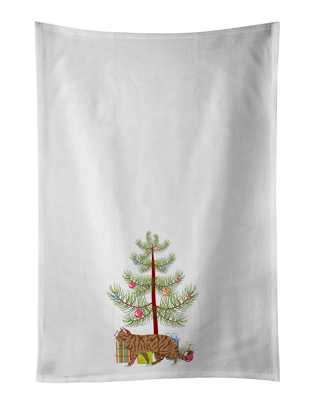 Toyger Cat Merry Christmas White Kitchen Towel Set of 2 19 in x 28 in