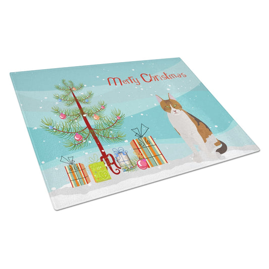 Carolines Treasures CK4740LCB Aegean Cat Merry Christmas Glass Cutting Board Large, 12H x 16W, multicolor