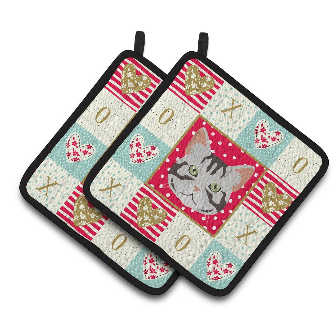 Carolines Treasures CK5082PTHD Shorthair Cat Love Pair of Pot Holders, 7.5HX7.5W, multicolor