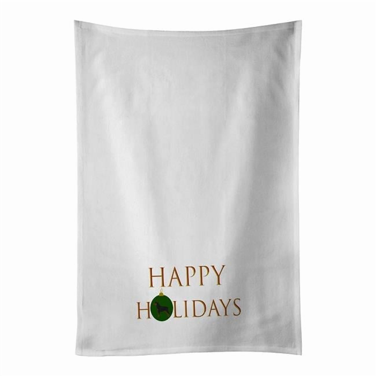 Carolines Treasures CK9672WTKT 28 x 19 in. Unisex Miniature Pinscher Happy Holidays White Dish Towels Kitchen Towel - Set of 2
