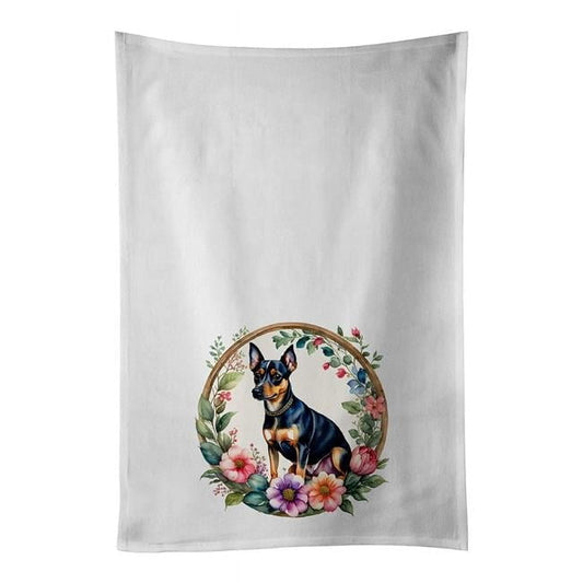 Carolines Treasures DAC2172WTKT 0.1 x 28 x 19 in. Miniature Pinscher & Flowers Kitchen Towel, Set of 2