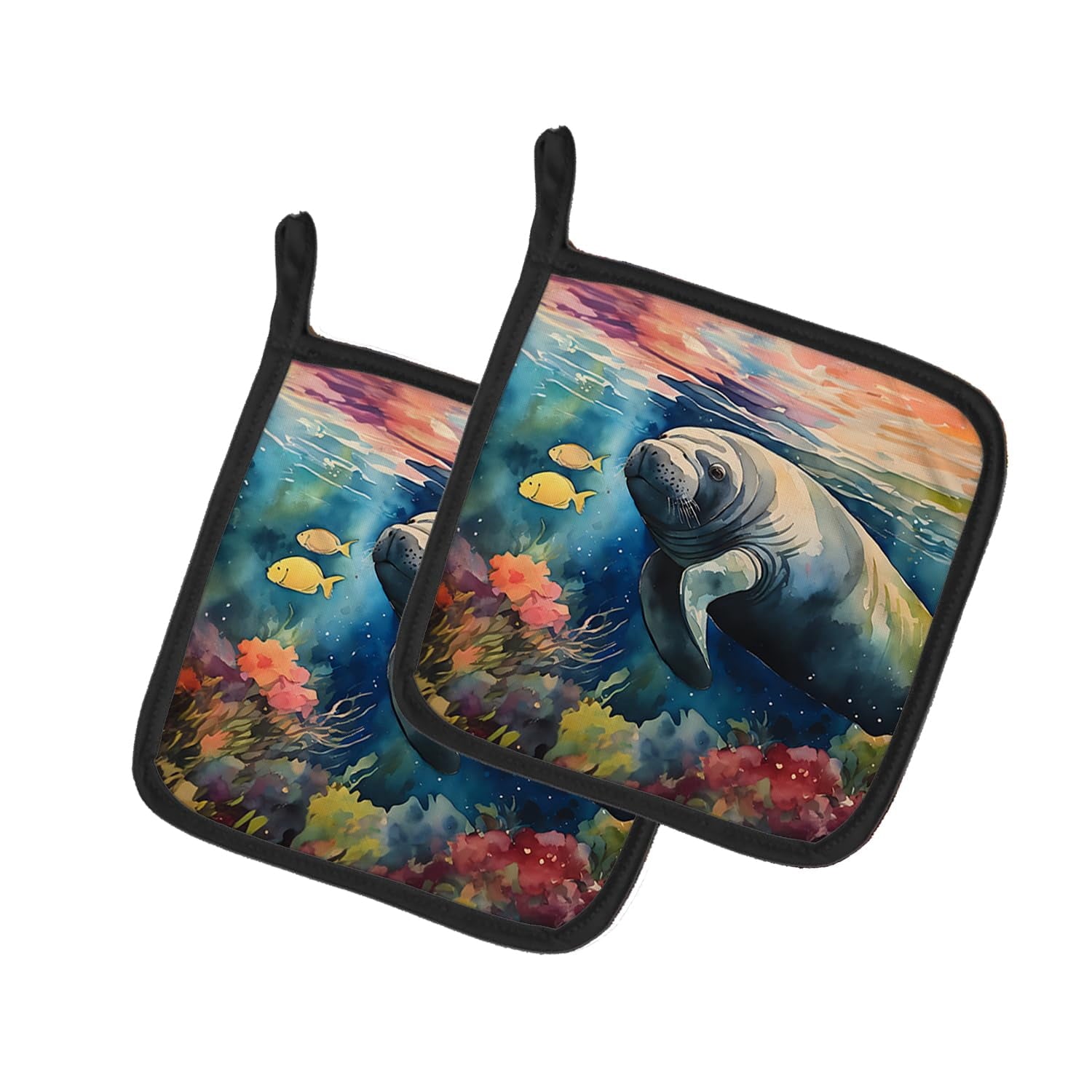 Carolines Treasures DAC2813PTHD 7.5 x 7.5 in. Manatee Pot Holders - Set of 2