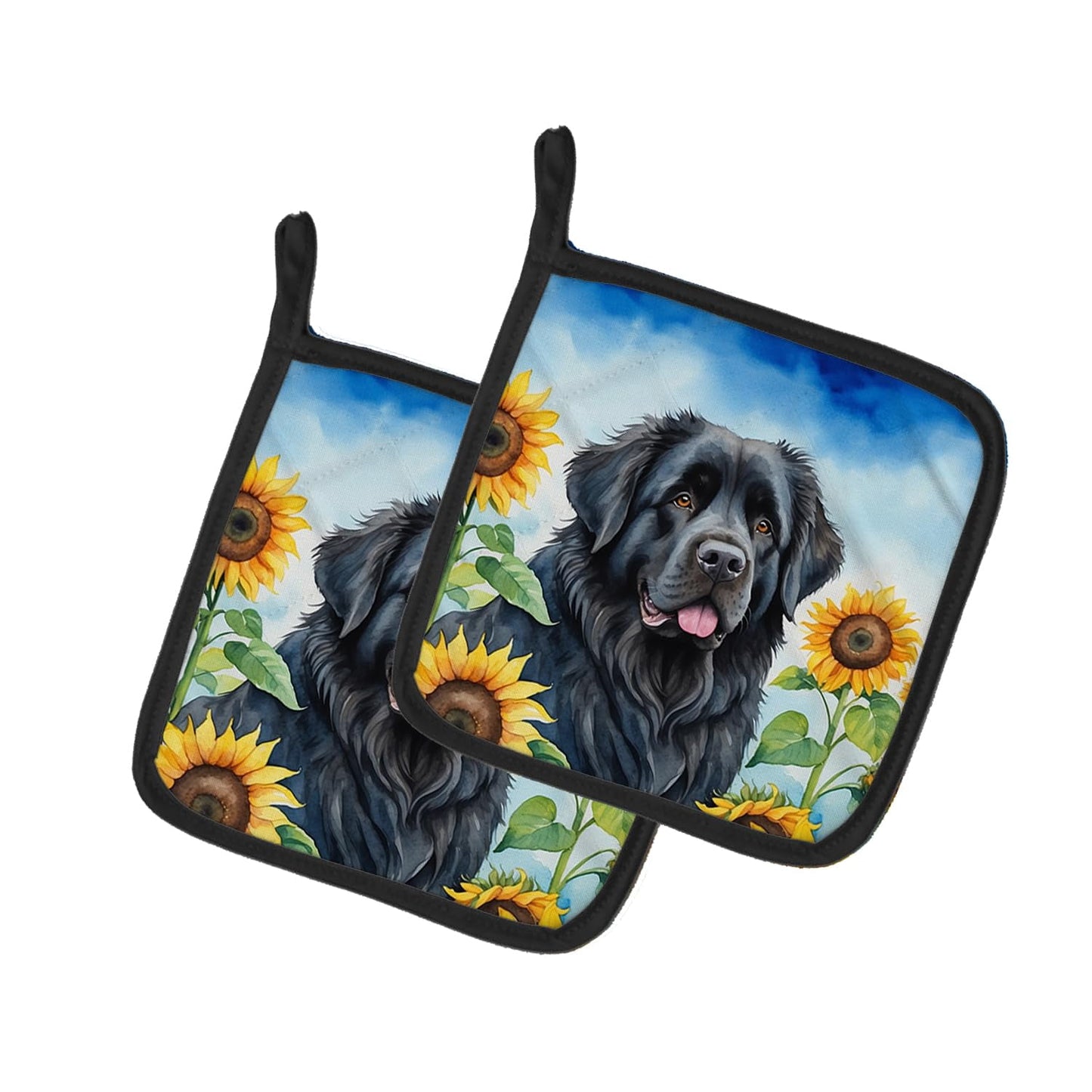 Carolines Treasures DAC6123PTHD 7.5 x 7.5 in. Unisex foundland in Sunflowers Pair of Pot Holder