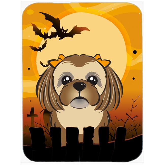 Carolines Treasures Halloween Chocolate Brown Shih Tzu Glass Cutting Board Large 12H x 16W multicolor