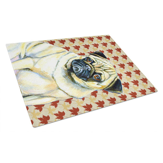 Carolines Treasures LH9117LCB Pug Fall Leaves Portrait Glass Cutting Board Large, 12H x 16W, multicolor
