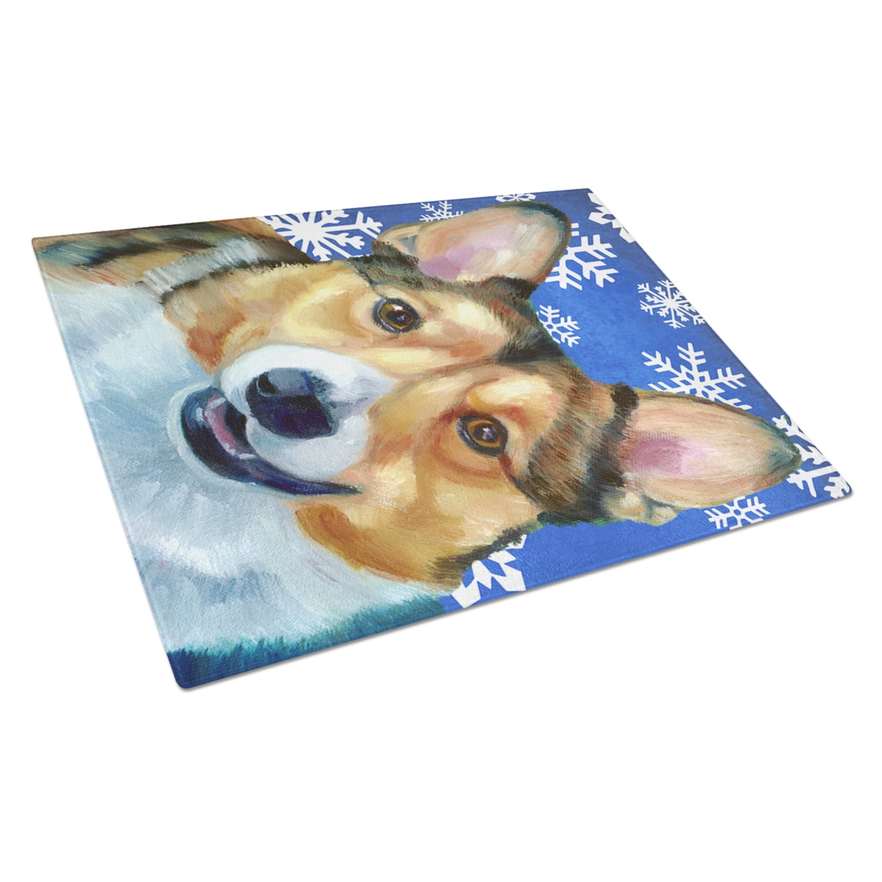 Carolines Treasures LH9588LCB Corgi Winter Snowflakes Holiday Glass Cutting Board Large, 12H x 16W, multicolor