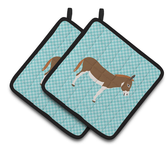 Carolines Treasures Miniature Mediterranian Donkey Blue Check Pair of Pot Holders 7.5HX7.5W multicolor
