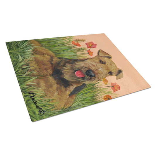 Carolines Treasures PPP3003LCB Airedale Terrier Poppies Glass Cutting Board Large, 12H x 16W, multicolor