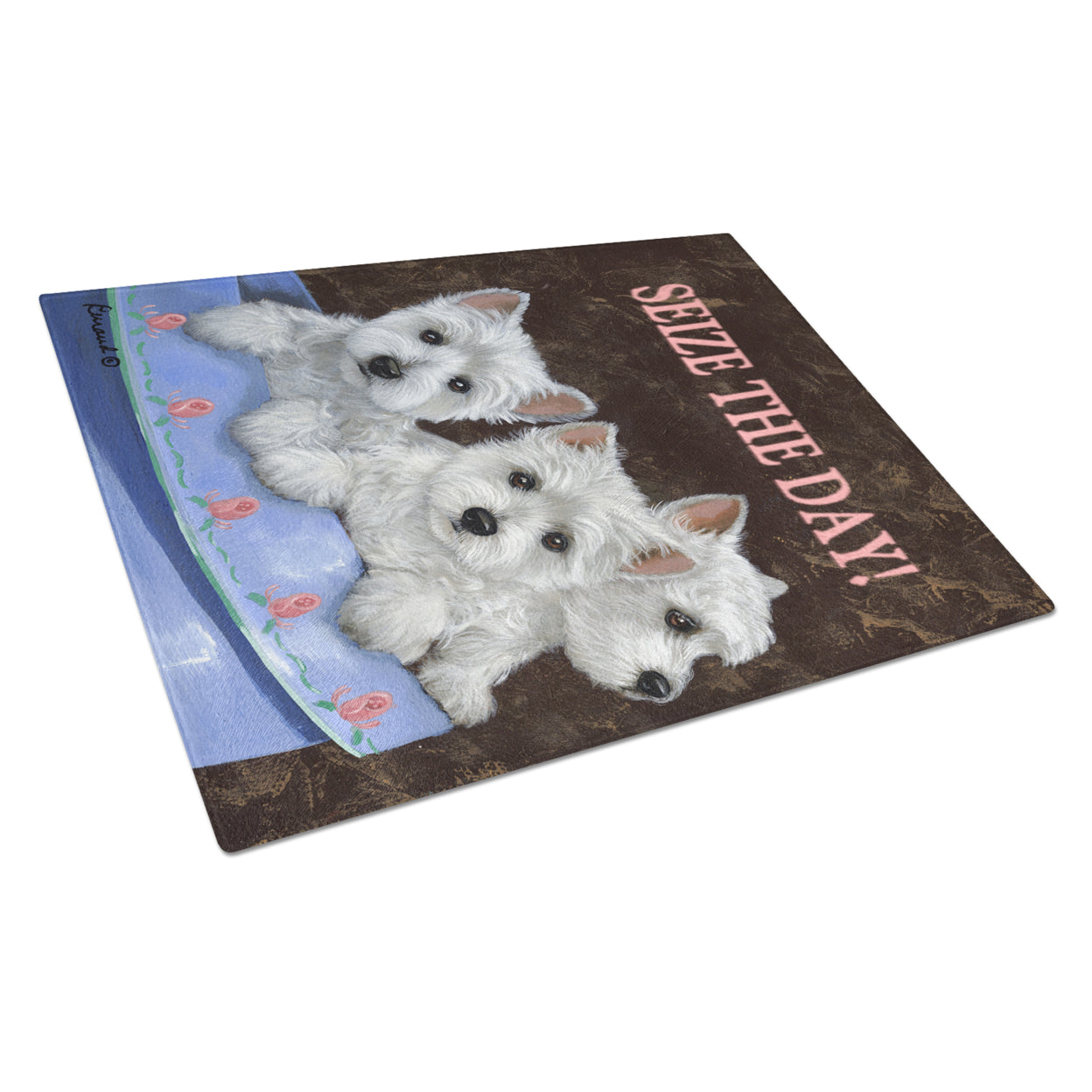 Carolines Treasures PPP3232LCB Westie Seize the Day Glass Cutting Board Large, 12H x 16W, multicolor