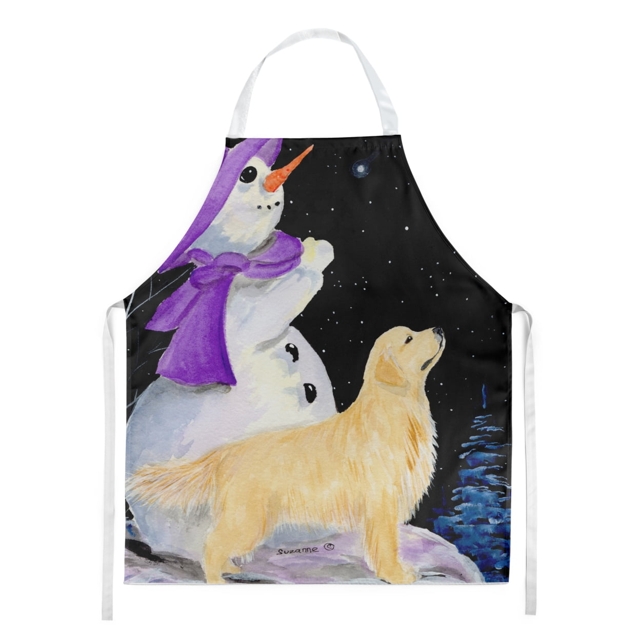 Carolines Treasures SS8950APRON Snowman with Golden Retriever Apron Large multicolor