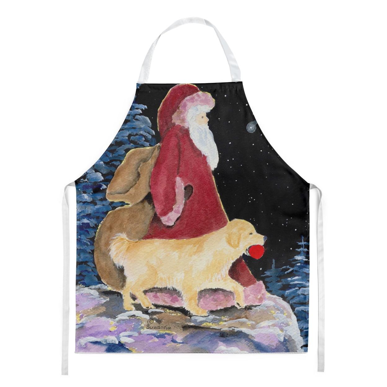 Carolines Treasures SS8973APRON Santa Claus with  Golden Retriever Apron Large multicolor