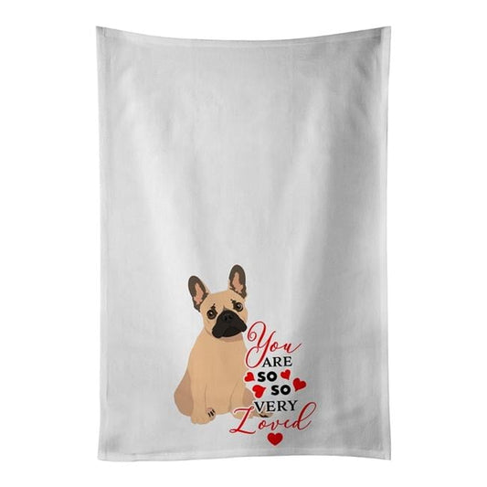 Carolines Treasures WDK3921WTKT 28 x 19 in. Unisex French Bulldog Fawn No.1 So Loved White Dish Towels Kitchen Towel - Set of 2