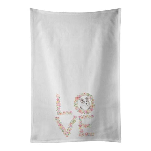 Carolines Treasures WDK4381WTKT 28 x 19 in. Unisex Corgi No.10 Love White Dish Towels Kitchen Towel - Set of 2