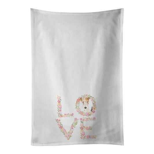 Carolines Treasures WDK4637WTKT 28 x 19 in. Unisex Wirehaired Fox Terrier Love White Dish Towels Kitchen Towel - Set of 2