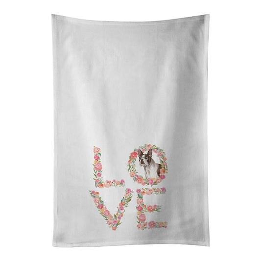 Carolines Treasures WDK4701WTKT 28 x 19 in. Unisex Boston Terrier No.2 Love White Dish Towels Kitchen Towel - Set of 2
