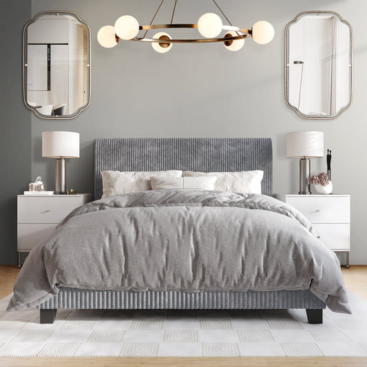 Castle Place Chic Corduroy Velvet Upholstered Full Bed, Grey
