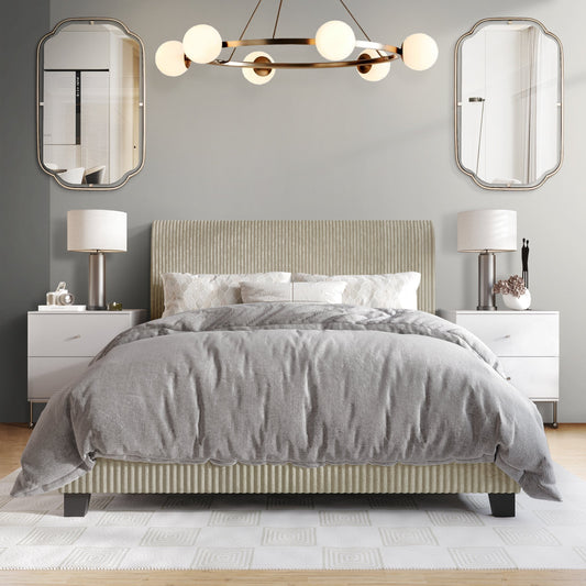 Castle Place Chic Corduroy Velvet Upholstered Full Bed, Beige