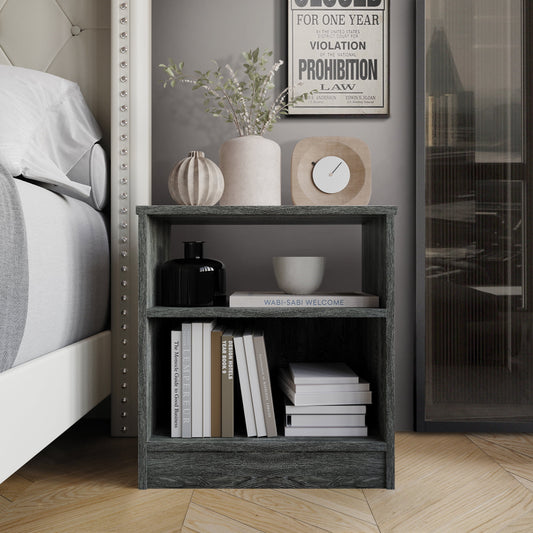 Castle Place Minimalist Nightstand with Shelf, Dark Gray