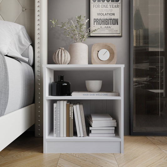 Castle Place Minimalist Nightstand with Shelf, White
