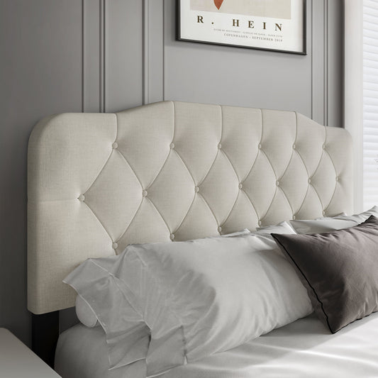 Castle Place Modern Button-Tufted Linen Queen Upholstered Headboard, Warm Grey