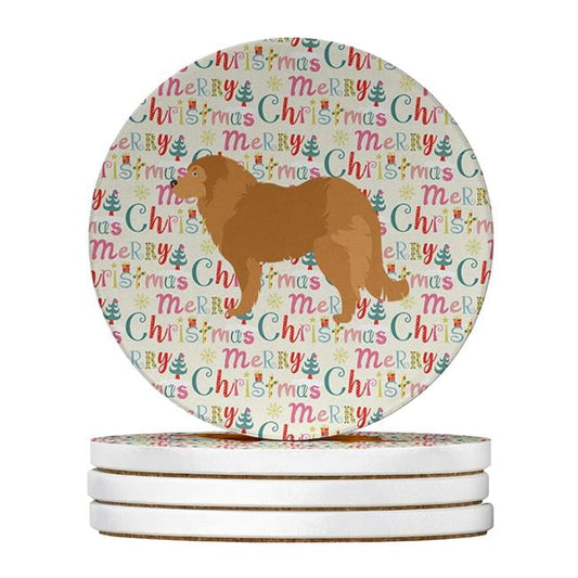 Caucasian Shepherd Dog Merry Christmas Large Sandstone Coasters Pack of 4 4 in x 4 in