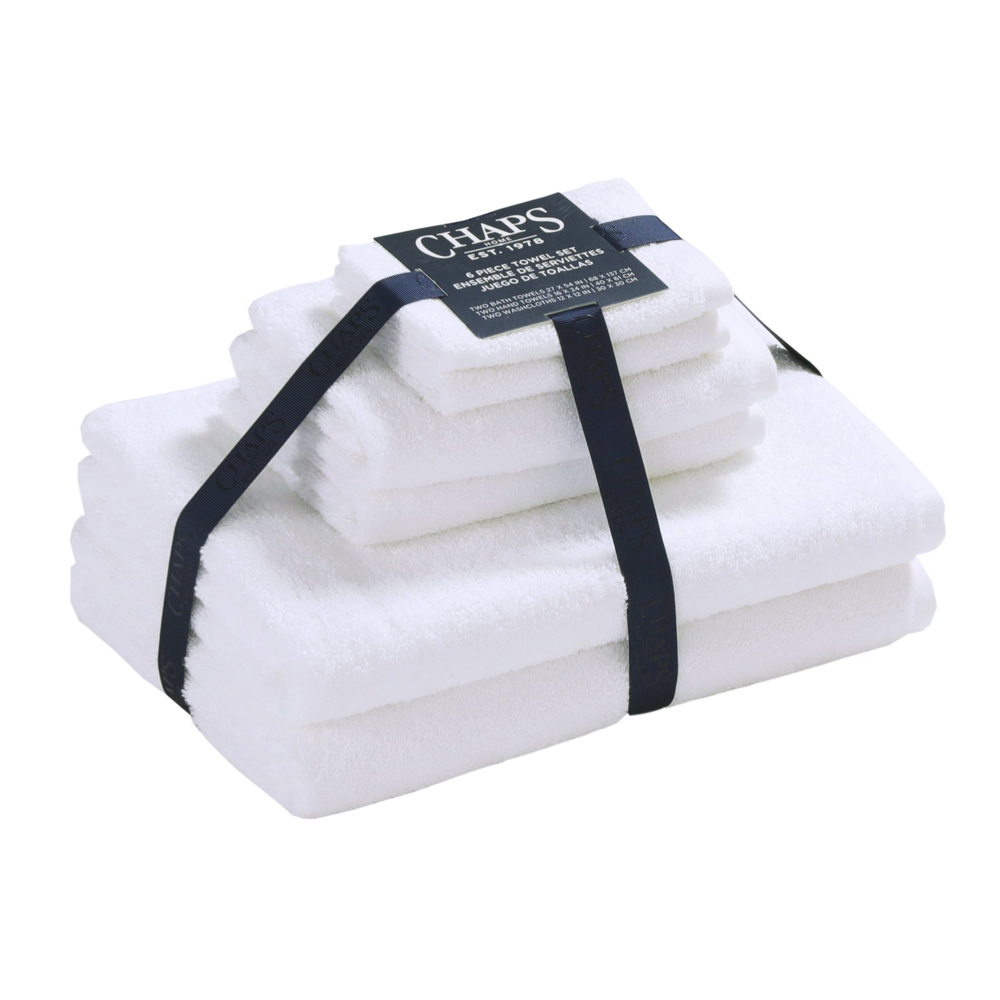 Chaps Bath Towels 6-Piece Sets for Bathroom - Ring Spun Cotton Towel Set - White