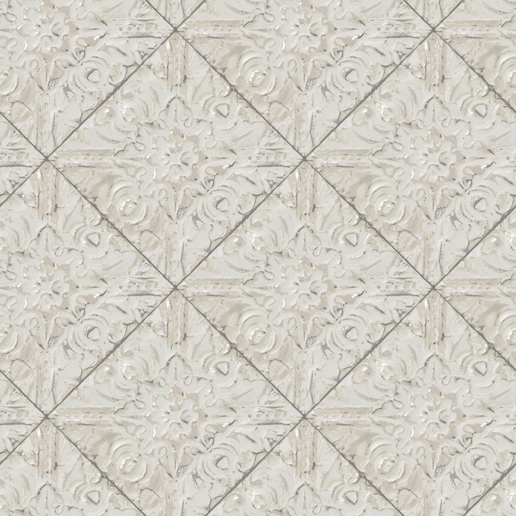 Chesapeake Brandi Grey Metallic Faux Tile Wallpaper