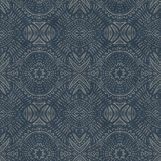 Java Navy Medallion Wallpaper