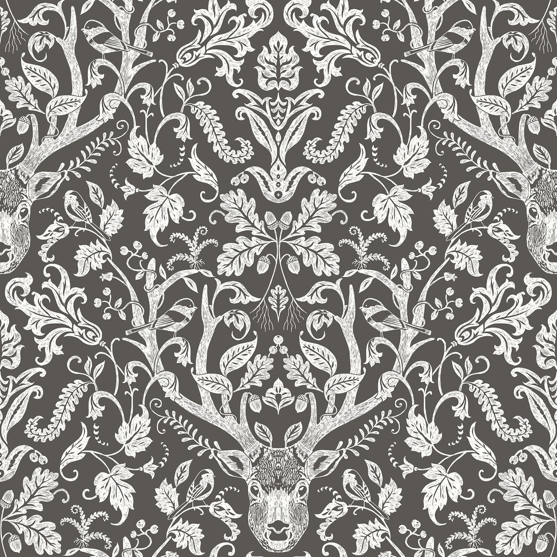 Chesapeake Kiwassa Antler Damask Brown, Prepasted Easy Walls Wallpaper 56.4 Sq. ft