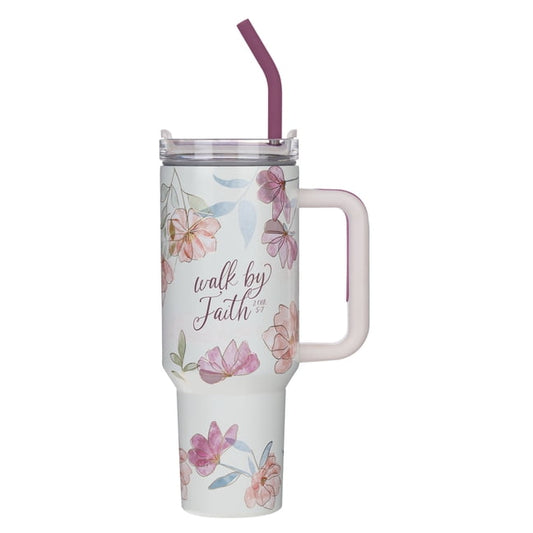 Christian Art Gifts Large Stainless Steel Insulated Travel Mug Tumbler for Women: Walk by Faith Inspirational Scripture,, (Hardcover)