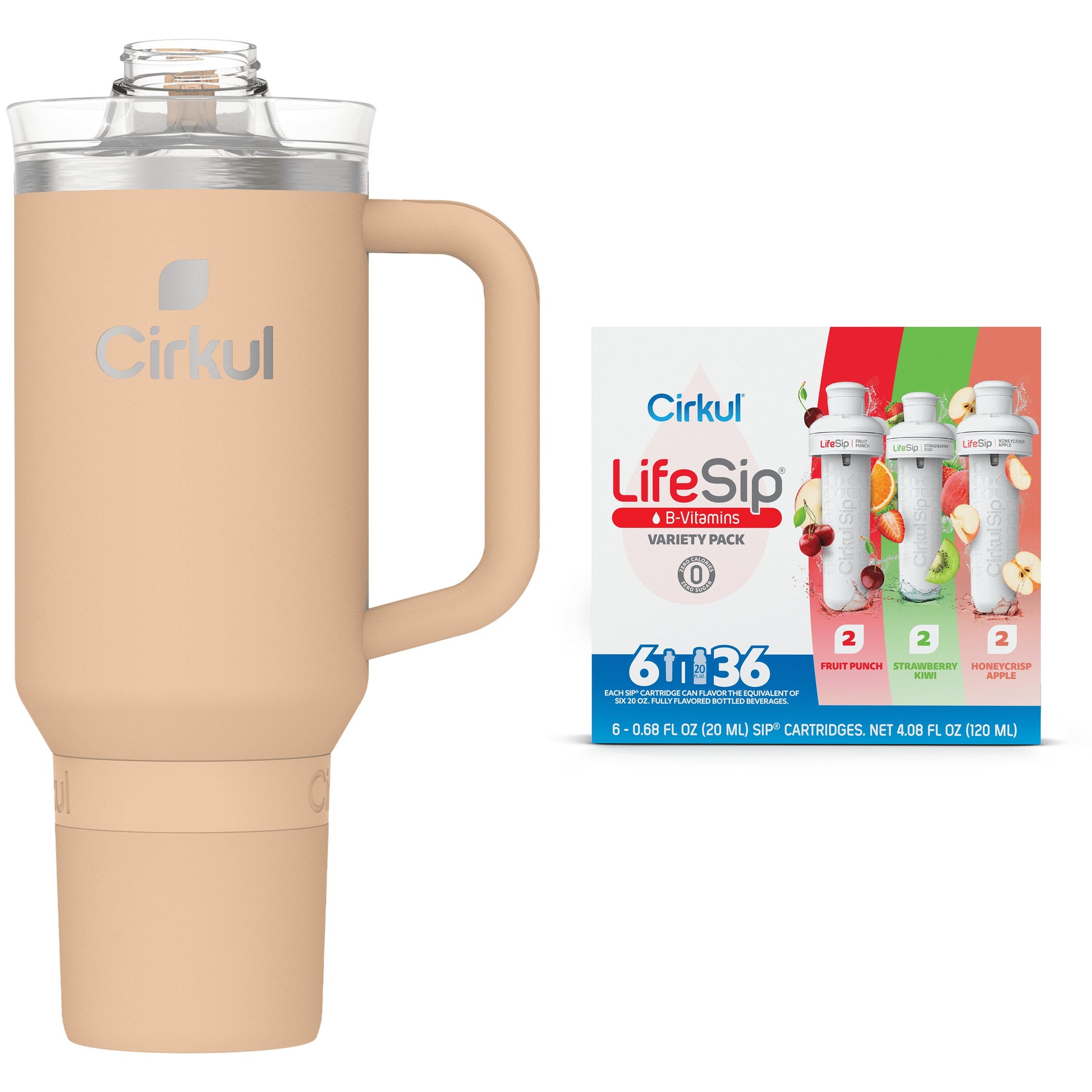 Cirkul 40oz All-Day StrawSip, Apricot Orange with LifeSip Flavor Cartridge Variety Pack, Drink Mix, 6-pack