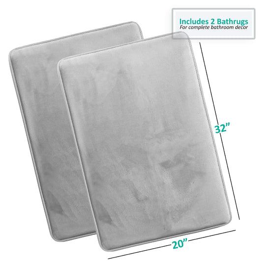 Clara Clark 2 Piece Premium Memory Foam Bathroom Mat Set, Set of 2 20x32 inch Bath Rugs, Silver
