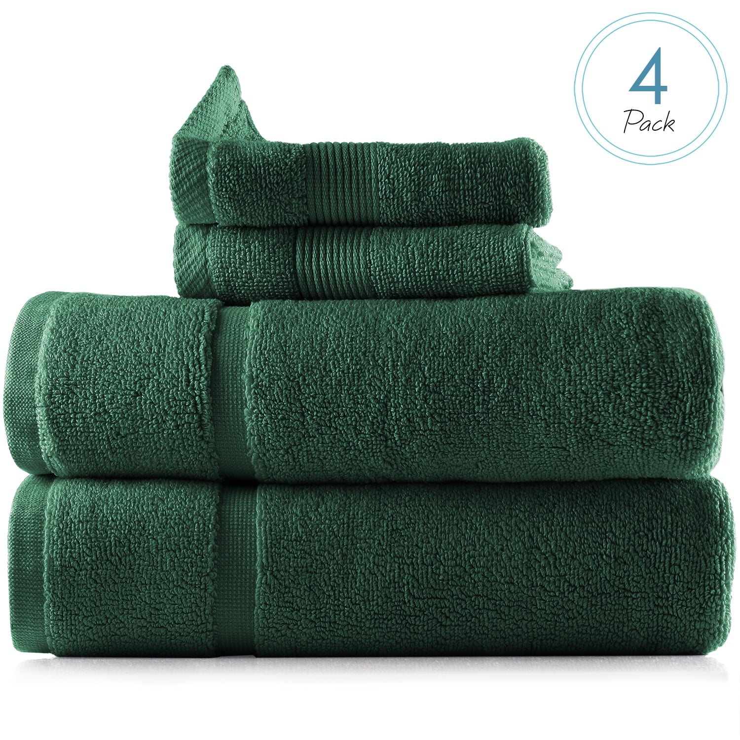 Clara Clark Bath Towels Set, 100% Cotton Luxury Softness 4 Pc Set, Hunter