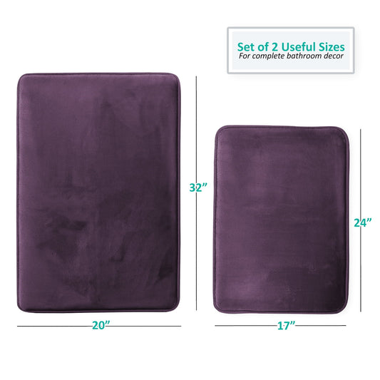 Clara Clark Premium Soft and Plush Eggplant Memory Foam Bath Rugs, Absorbent Non-Slip (2 Count)