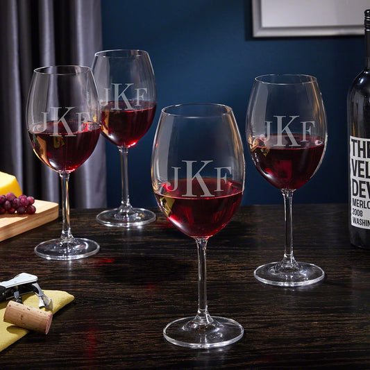 Classic Monogrammed Wine Glasses, Set of 4