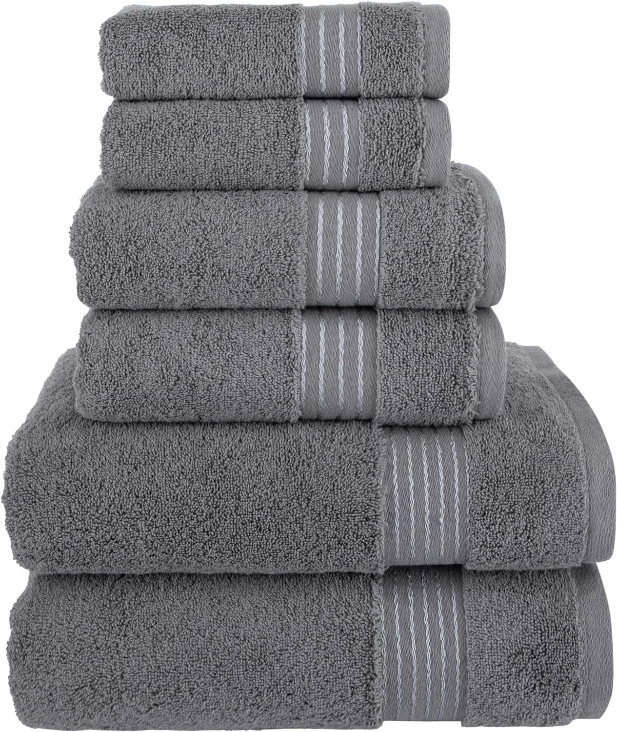 Clearance Cotton 6-Piece Towel Set, Includes 2 Washcloths, 2 Hand Towels and 2 Bath Towels, 100% Turkish Cotton - Highly Absorbent and Super Soft Towels for Bathroom, Grey