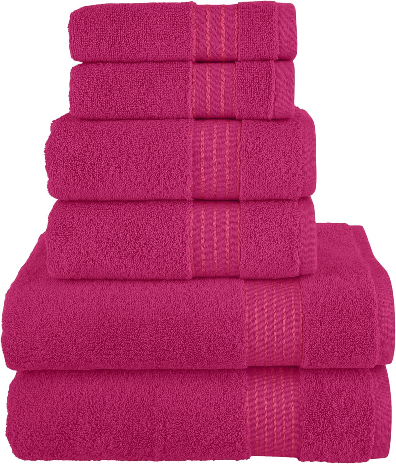 Clearance Cotton 6-Piece Towel Set, Includes 2 Washcloths, 2 Hand Towels and 2 Bath Towels, 100% Turkish Cotton - Highly Absorbent and Super Soft Towels for Bathroom, Hot Pink