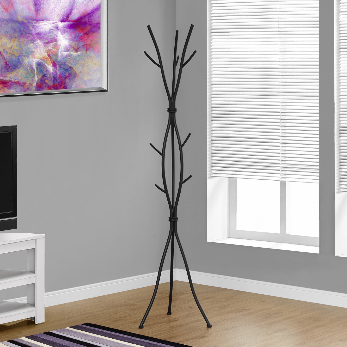 Coat Rack Hall Tree 11 Hooks Entryway 74"H Bedroom Metal White