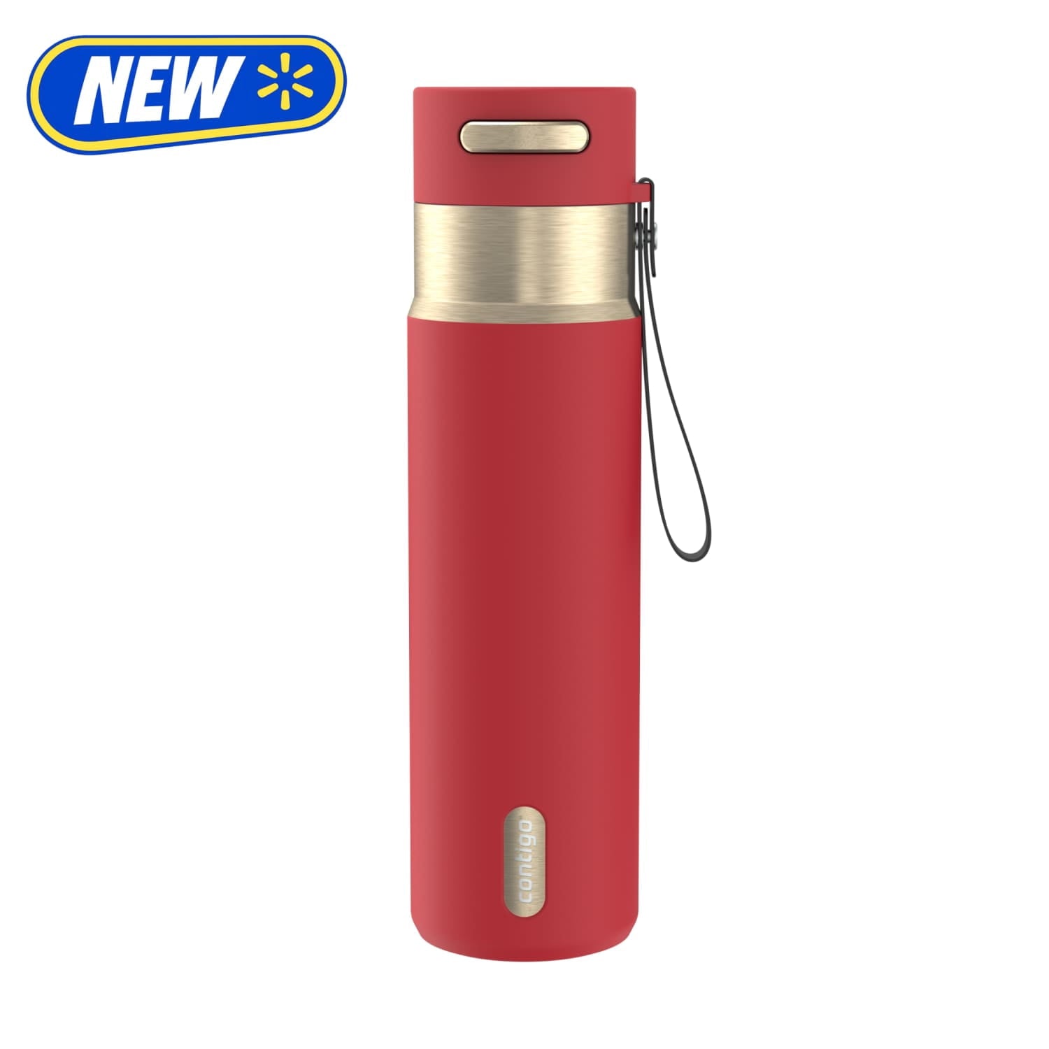 Contigo 24 oz Stainless Steel Leak-Proof Insulated Water Bottle with Carry Strap, Red/Champagne
