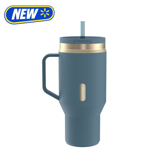 Contigo SnapSeal Leakproof Stainless Steel Reusable Water Bottle Tumbler with Side Handle, Teal/Champagne, 30 oz