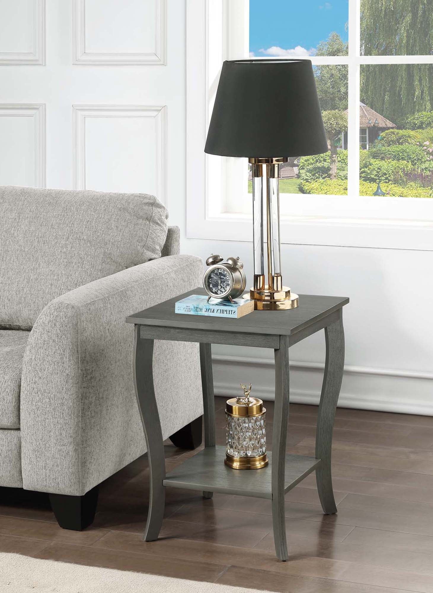 Convenience Concepts American Heritage Square End Table with Shelf,  Wirebrush Dark Gray