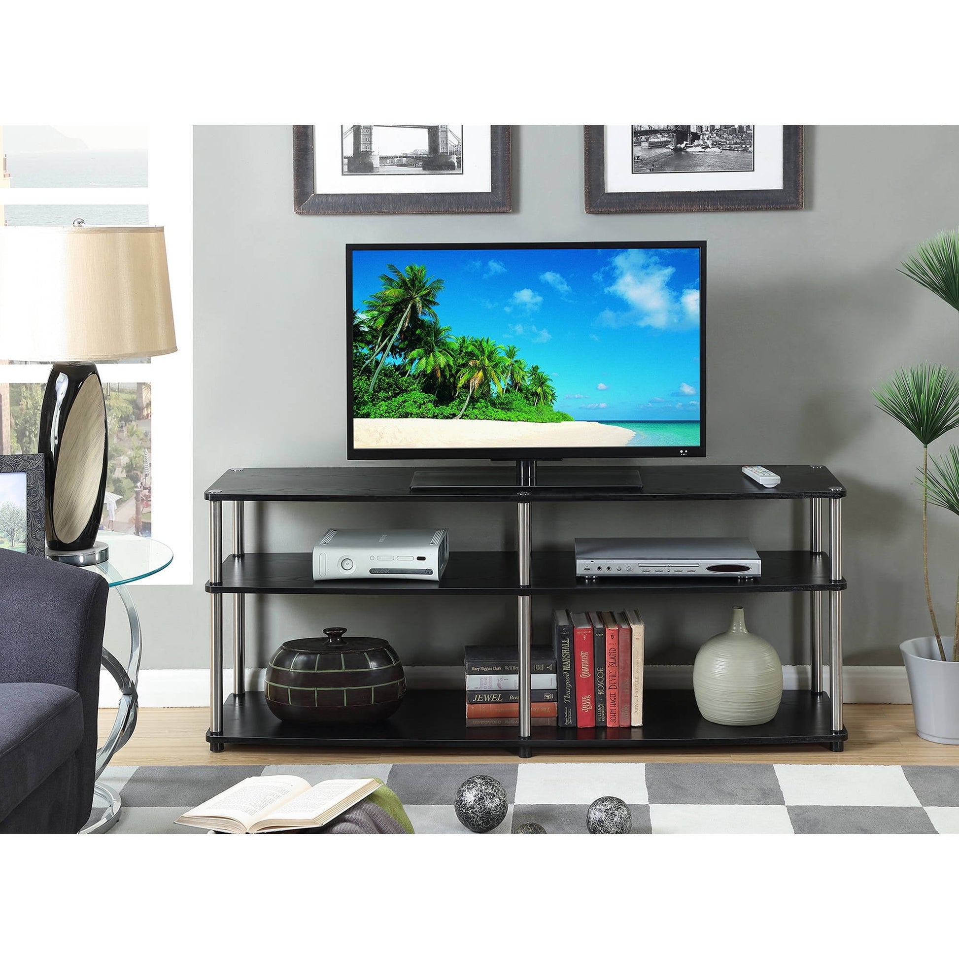 Convenience Concepts Designs2Go 60" 3 Tier TV Stand in Black Wood Finish