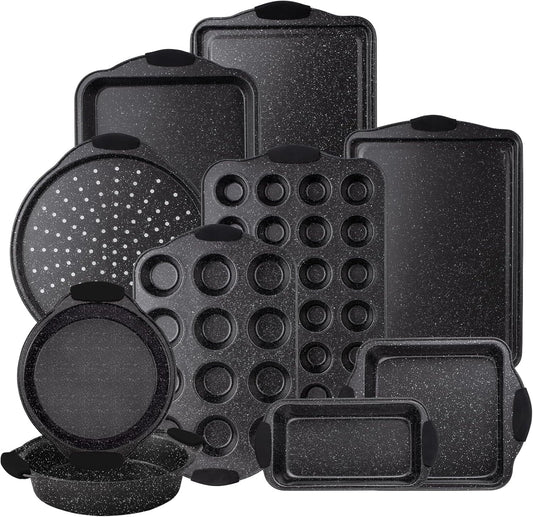 Country Kitchen 10-Piece Nonstick Bakeware Set - Stackable Pots and Pans, Black