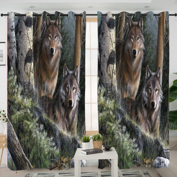 Couple Forrest Wolves Native American Living Room Curtain