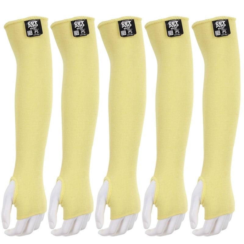 Cut Pro 9378T Cut Resistant Sleeve, 18 in L x 3.25 in W, Yellow, Universal, Slip-On with Thumbslot, 5-Pack