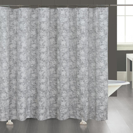 Dainty Home Laureen Floral Jacquard Shower Curtain with Textured Puffs, Polyester Fabric, 72 x 72 Inches