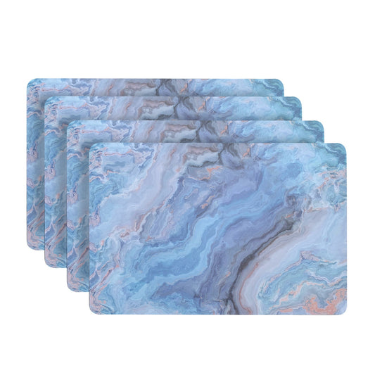 Dainty Home Marble Cork Foil Printed Marble Granite Designed Thick Cork Textured 12" x 18" Rectangular Placemat Set of 4 in Navy