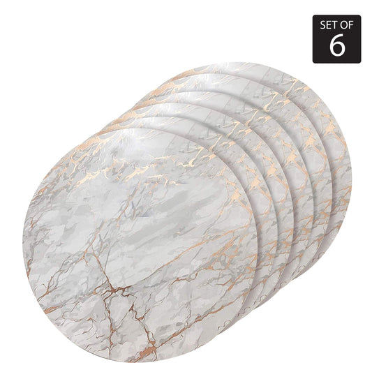 Dainty Home Marble Cork Metallic Print Round Set of 6 Placemats in Rose Gold