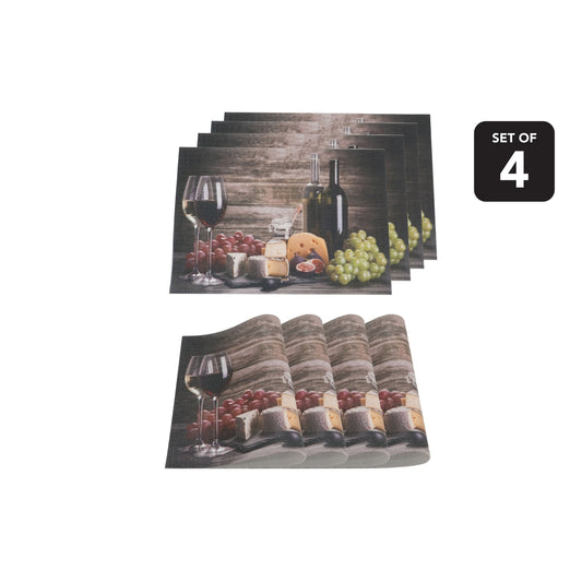 Dainty Home Wine and Grapes Print Textilene Set of 4 Placemats